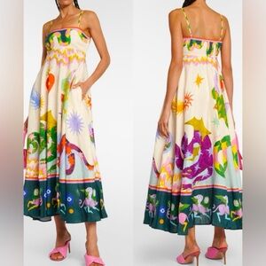 Abstract Midi Length Comfortable Sundress with Adjustable Straps and Pockets